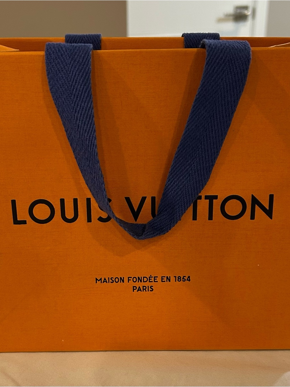 Louis Vuitton Orange Shopping Bag Tote with Navy Handles
